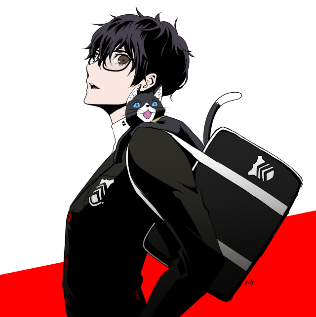 amamiya ren and morgana (persona and 1 more) drawn by gelze