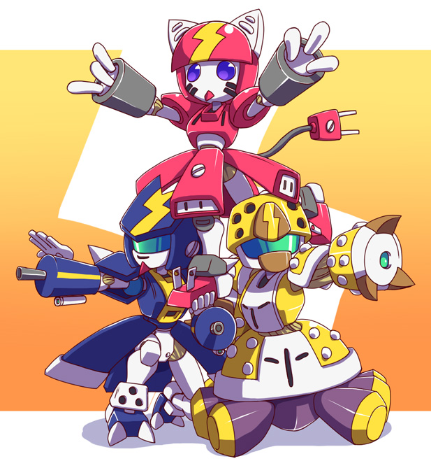 cyandog, yellow turtle, and magenta cat (medarot and 1 more) drawn by nollety