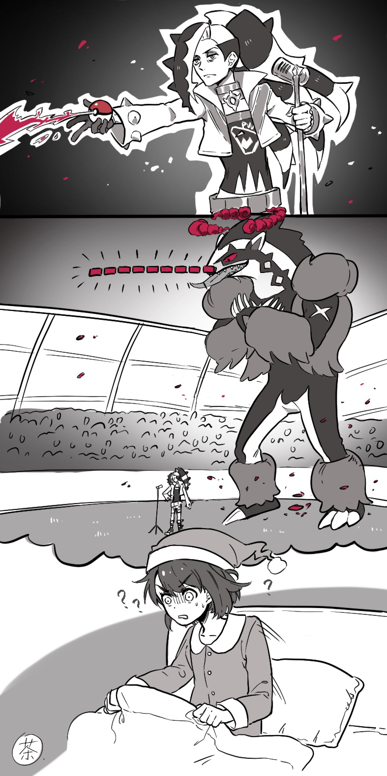 gloria, piers, and obstagoon (pokemon and 1 more) drawn by nai_gai_hongcha