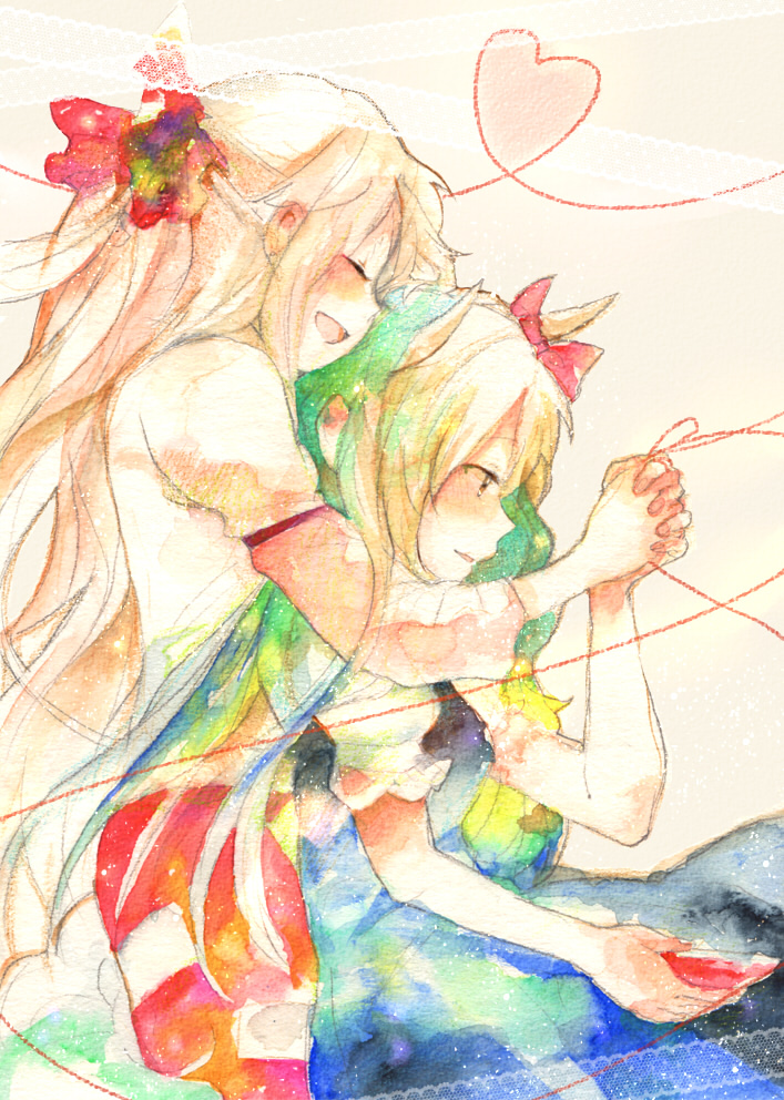 fujiwara no mokou, kamishirasawa keine, and ex-keine (touhou) drawn by ume_(plumblossom)