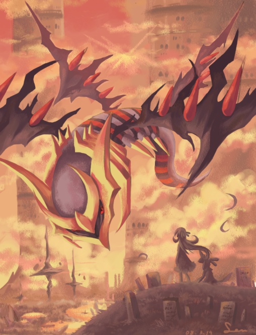 cynthia, lucario, and giratina (pokemon and 1 more) drawn by sen_pic