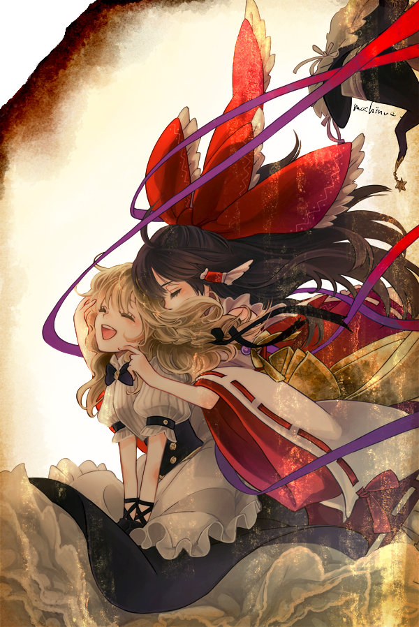 hakurei reimu and kirisame marisa (touhou) drawn by mochinue