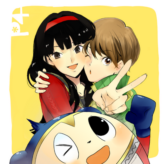 satonaka chie, amagi yukiko, and kuma (persona and 1 more) drawn by rabako