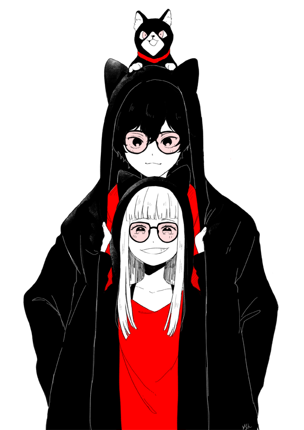 amamiya ren, sakura futaba, and morgana (persona and 1 more) drawn by yasuu!