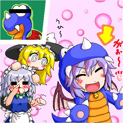 kirisame marisa, remilia scarlet, izayoi sakuya, and rex (touhou and 3 more) drawn by myonde