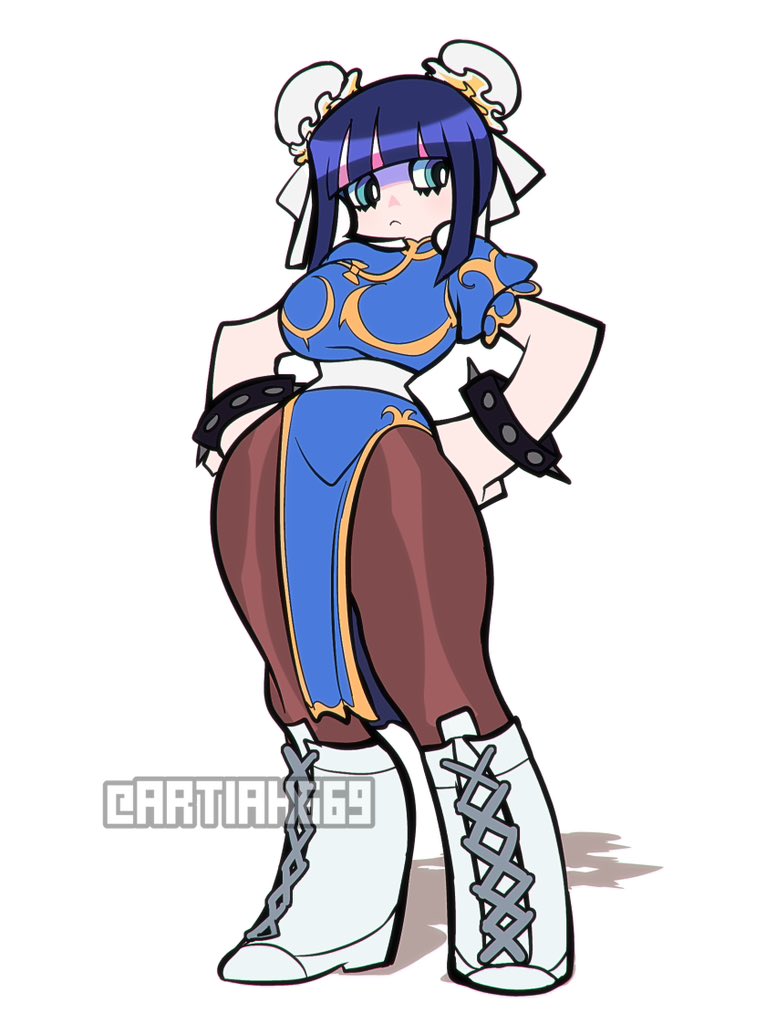 chun-li and stocking (street fighter and 1 more) drawn by artiah669