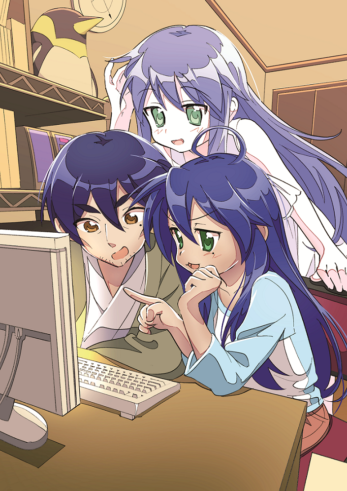 izumi konata, izumi kanata, and izumi soujirou (lucky star) drawn by ichimi_renge