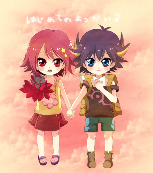 fudo yusei, izayoi aki, and black rose dragon (yu-gi-oh! and 1 more) drawn by haguo_yuu