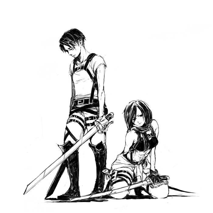 mikasa ackerman and levi (shingeki no kyojin) drawn by qaswed