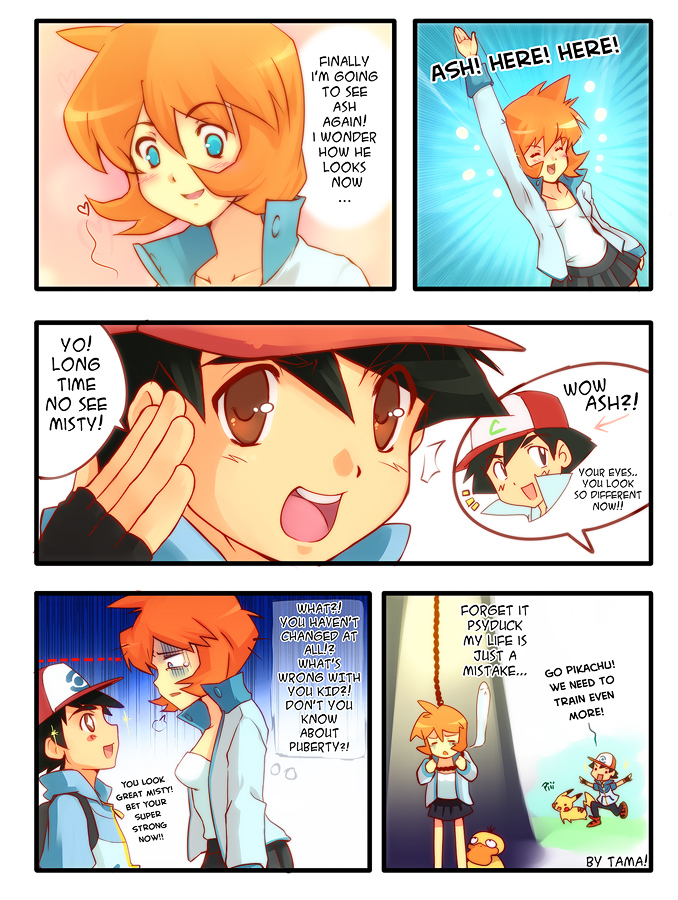 pikachu, ash ketchum, misty, and psyduck (pokemon and 2 more) drawn by tama!_(lazyturtle)