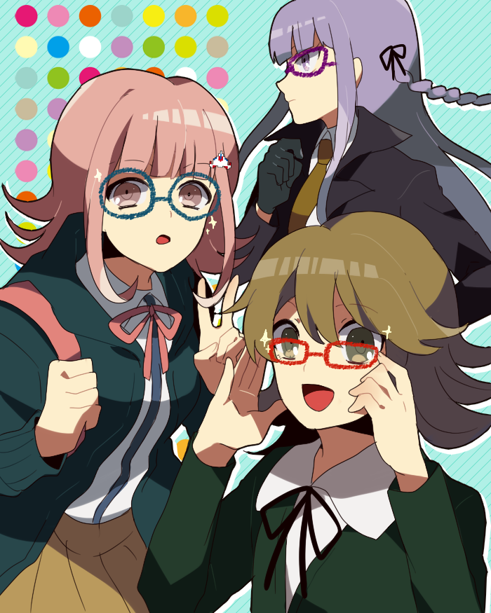 nanami chiaki, kirigiri kyoko, and fujisaki chihiro (danganronpa and 3 more) drawn by sakuraba_hinano