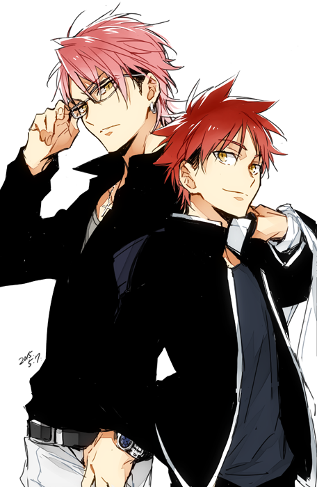 yukihira souma and kojirou shinomiya (shokugeki no souma) drawn by xia_(ryugo)