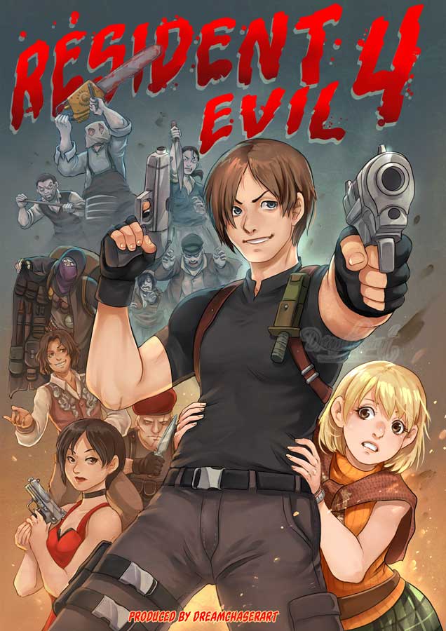 leon s. kennedy, ada wong, ashley graham, jack krauser, and luis sera (resident evil and 1 more) drawn by dreamchaserart