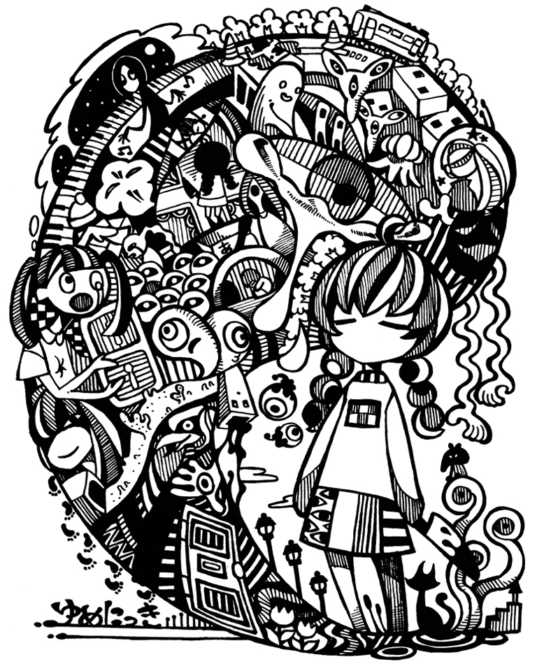 madotsuki, poniko, monoko, uboa, monoe, and 9 more (yume nikki) drawn by hideo_(green_hand)