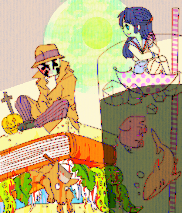 asakura ryoko and rorschach (suzumiya haruhi no yuuutsu and 2 more) drawn by hase_fuuko