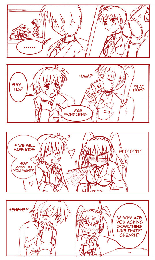 fate testarossa, takamachi nanoha, vivio, subaru nakajima, and teana lanster (lyrical nanoha and 2 more) drawn by reikosan