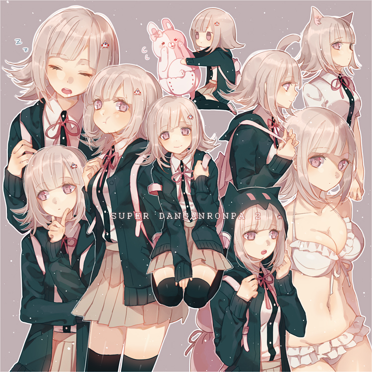 nanami chiaki and monomi (danganronpa and 2 more) drawn by io_(sinking=carousel)