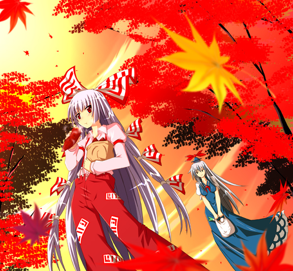 fujiwara no mokou and kamishirasawa keine (touhou) drawn by fumihiro