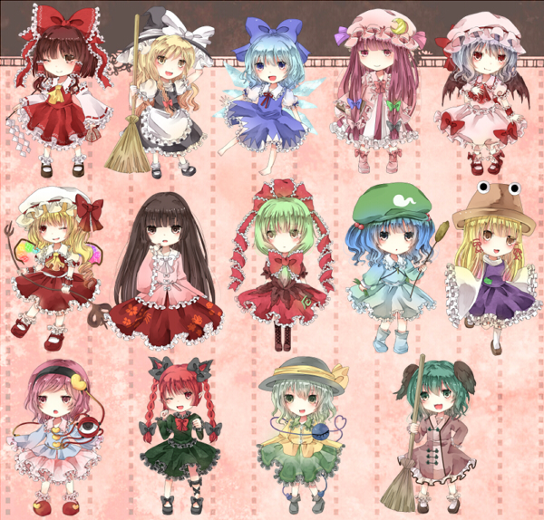 hakurei reimu, kirisame marisa, remilia scarlet, flandre scarlet, komeiji koishi, and 9 more (touhou) drawn by jaku_sono