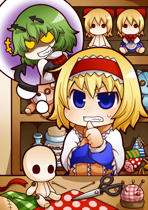 alice margatroid, kazami yuuka, and shanghai doll (touhou) drawn by gurageida