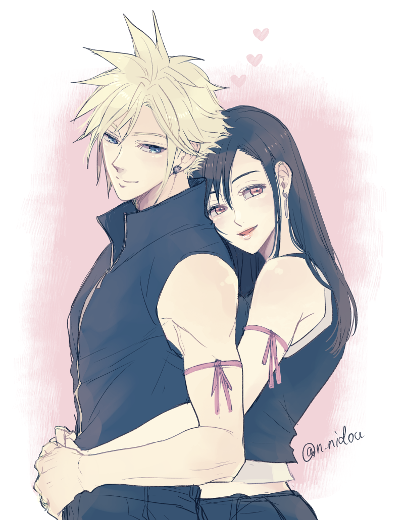 tifa lockhart and cloud strife (final fantasy and 2 more) drawn by nidou_(rechlo)