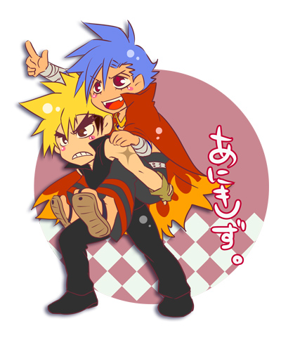 kamina and kittan bachika (tengen toppa gurren lagann) drawn by abitu