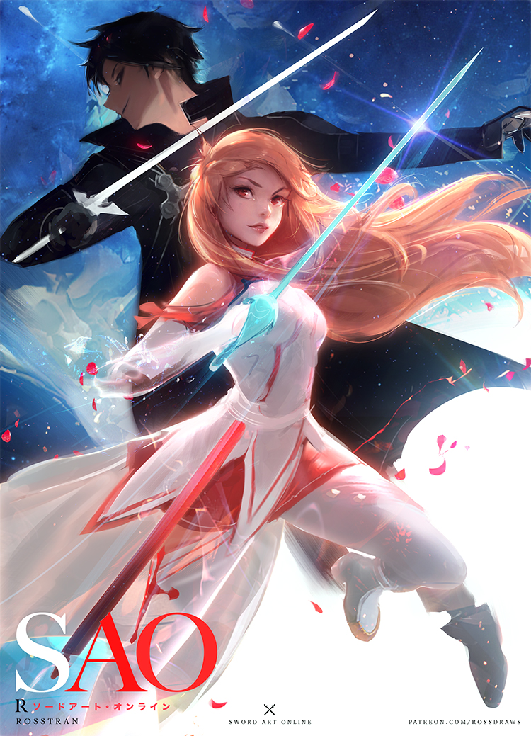asuna and kirito (sword art online) drawn by ross_tran