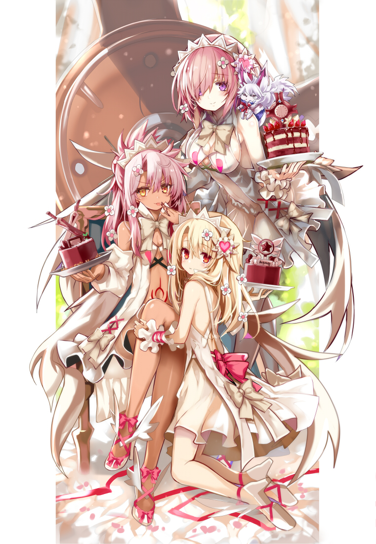 mash kyrielight, illyasviel von einzbern, chloe von einzbern, fou, and magical ruby (fate and 2 more) drawn by shino_(eefy)