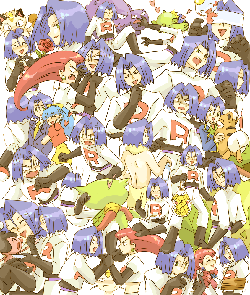 pikachu, jessie, james, meowth, growlithe, and 8 more (pokemon and 2 more) drawn by usao_(313131)