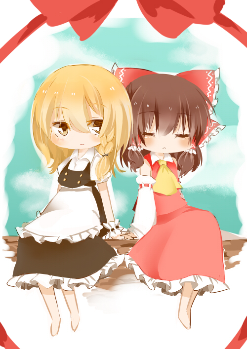 hakurei reimu and kirisame marisa (touhou) drawn by katori_(quietude)
