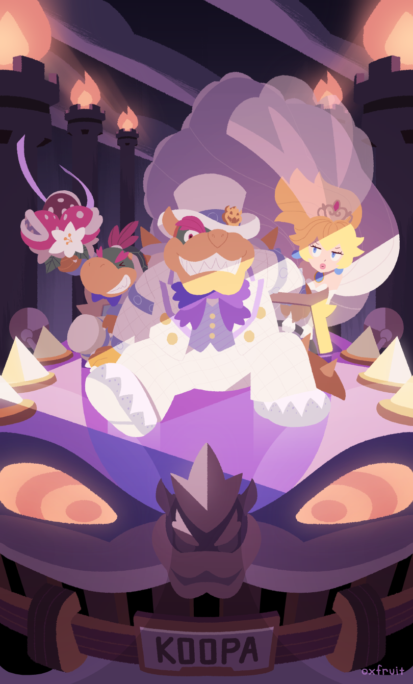 princess peach, bowser, piranha plant, and bowser jr. (mario and 1 more) drawn by hans_tseng