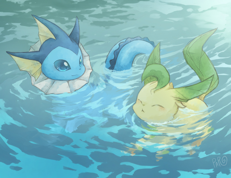 vaporeon and leafeon (pokemon) drawn by paro_(sorageshiki)