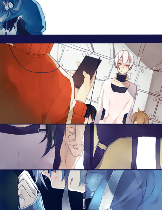 kisaragi shintarou, ene, konoha, amamiya hibiya, and asahina hiyori (kagerou project) drawn by gito