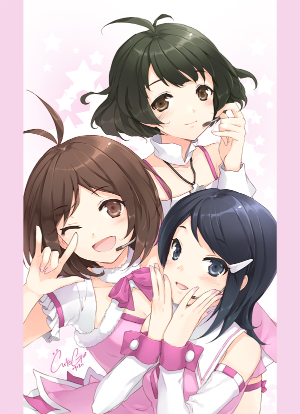 akizuki ryo, mizutani eri, and hidaka ai (idolmaster and 1 more) drawn by cuteg
