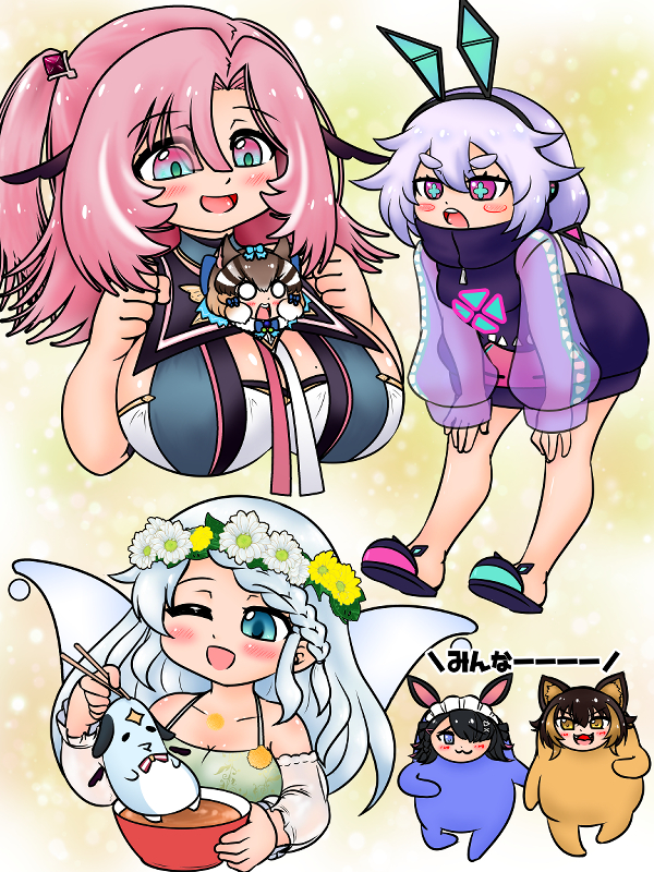 siberian chipmunk, nekoyo chloe, yashiki ciel, kokorone hana, momotsuki hagu, and 1 more (kemono friends and 4 more) drawn by edamamezooooo