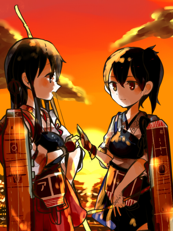 kaga and akagi (kantai collection) drawn by itomugi-kun