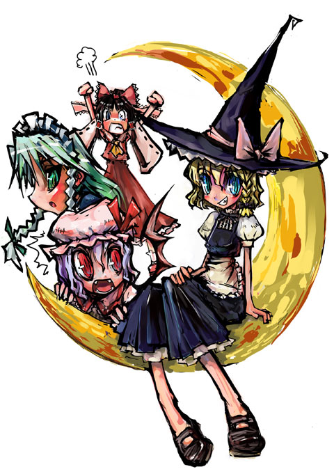 hakurei reimu, kirisame marisa, remilia scarlet, and izayoi sakuya (touhou) drawn by genocide_kitten
