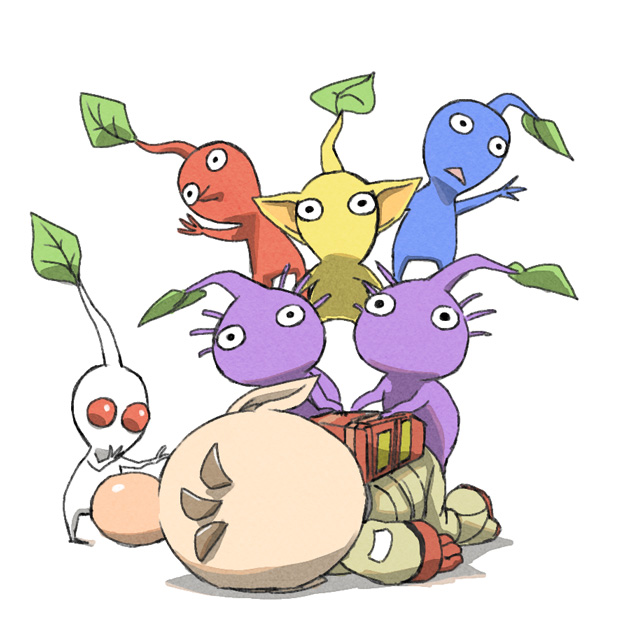red pikmin, olimar, yellow pikmin, blue pikmin, purple pikmin, and 1 more (pikmin) drawn by naru_(wish_field)