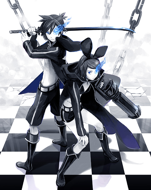 kagamine rin, kagamine len, and black rock shooter (vocaloid and 1 more) drawn by habuki
