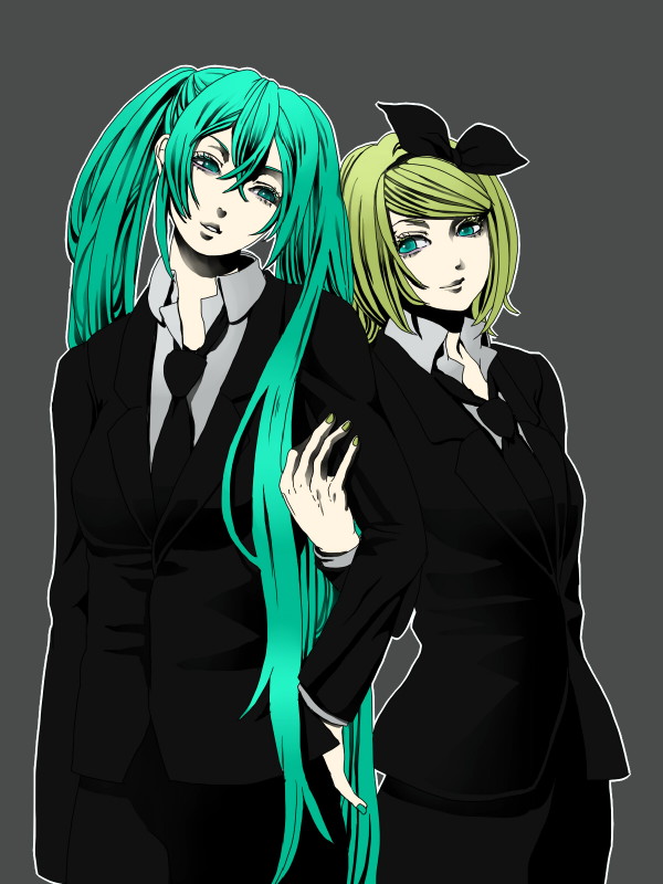 hatsune miku and kagamine rin (vocaloid) drawn by meriko