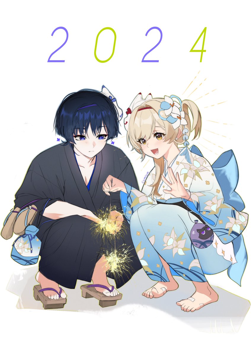 lumine and scaramouche (genshin impact) drawn by comcom_(comcomhey)
