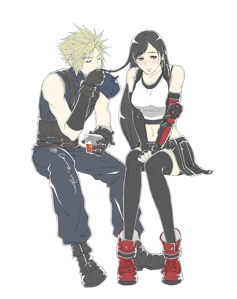 tifa lockhart and cloud strife (final fantasy and 2 more) drawn by camo_niku