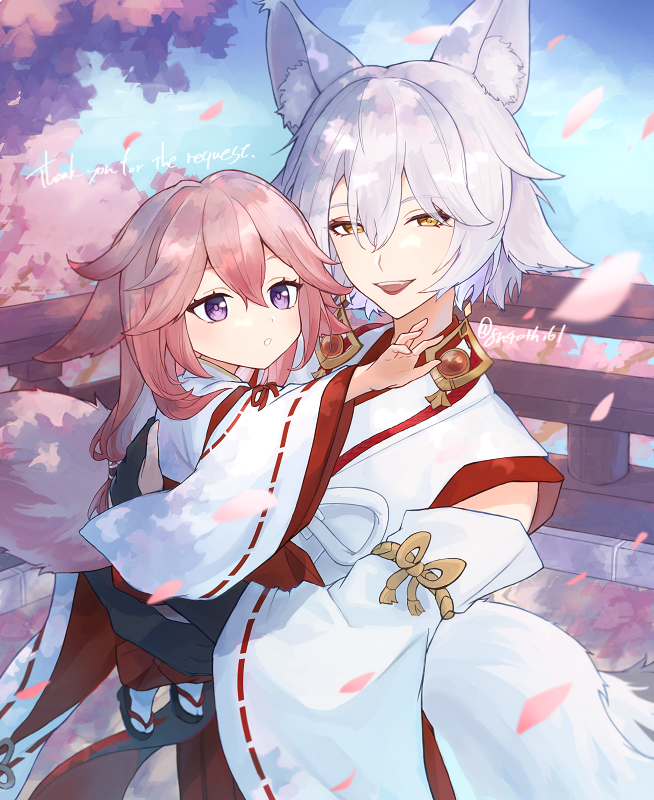 yae miko and kitsune saiguu (genshin impact) drawn by suitchi_(gn4othi61)