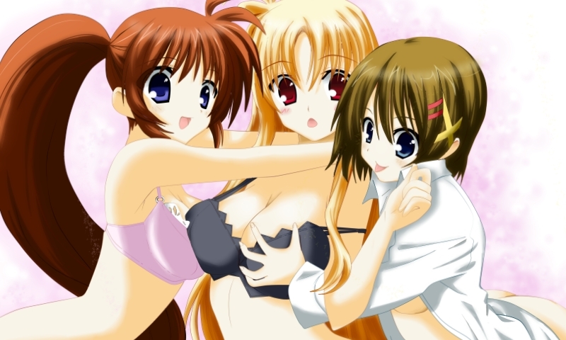 fate testarossa, takamachi nanoha, and yagami hayate (lyrical nanoha and 1 more) drawn by nanakusa_amane