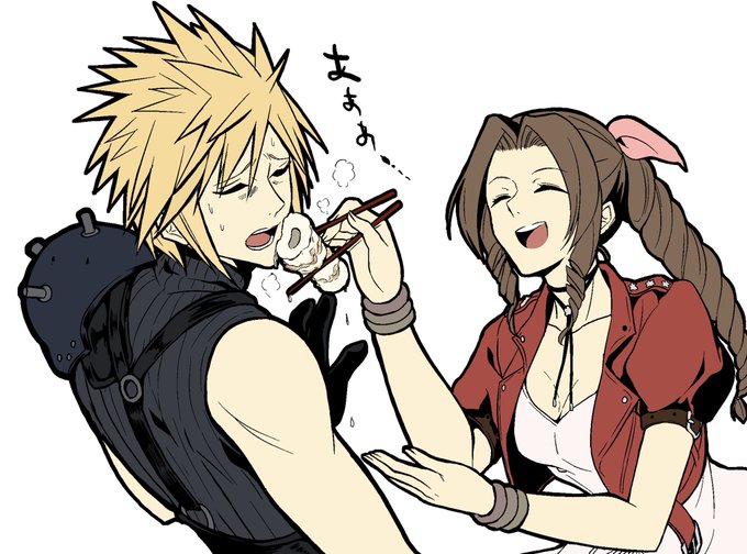 cloud strife and aerith gainsborough (final fantasy and 2 more) drawn by igusaharu