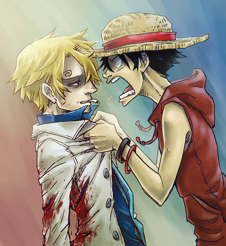 monkey d. luffy and sanji (one piece) drawn by syb