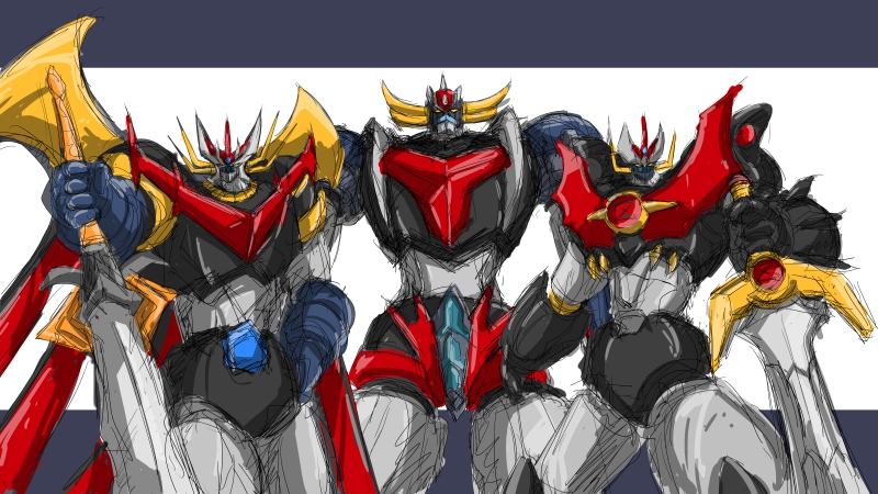 grendizer, mazinkaiser, and mazinemperor g (super robot wars and 5 more) drawn by monmon_(monban)
