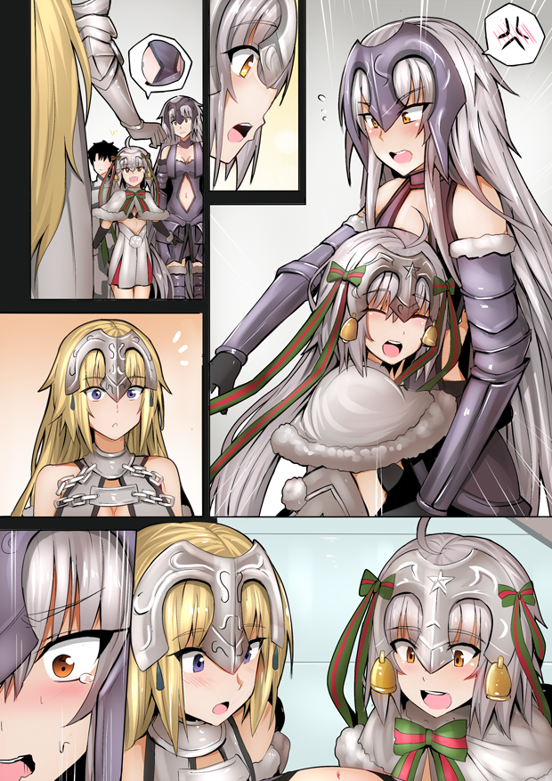 fujimaru ritsuka, jeanne d'arc alter, and jeanne d'arc alter santa lily (fate and 1 more) drawn by ginhaha