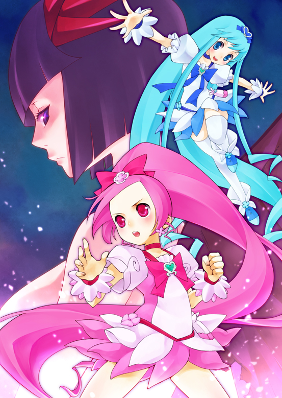 kurumi erika, hanasaki tsubomi, cure marine, and cure blossom (precure and 1 more) drawn by chitose_kiiro