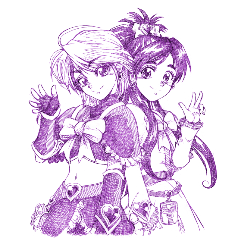 misumi nagisa, yukishiro honoka, cure black, and cure white (precure and 1 more) drawn by rakshasa_(artist)